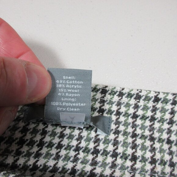ANN TAYLOR womens green gray Wool Blend houndstooth A-line below knee skirt 14 - Picture 6 of 7